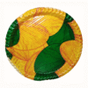 Multi color printed disposable buffet plate made of 100 GSM paper, ideal for parties, events, and catering use.